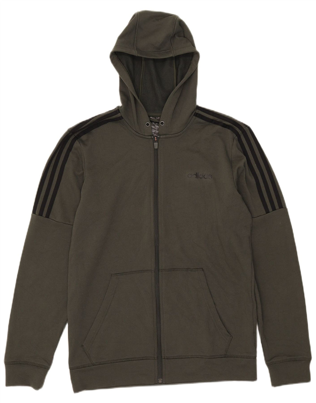 Adidas Hombre Zip Sudadera Con Capucha Suéter Medio Caqui Poliéster