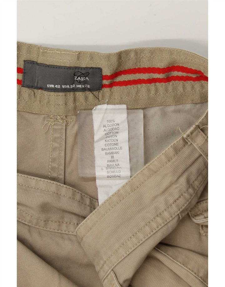 Zara Mens Cargo Shorts EU 42 Grande W32 Algodón Beige