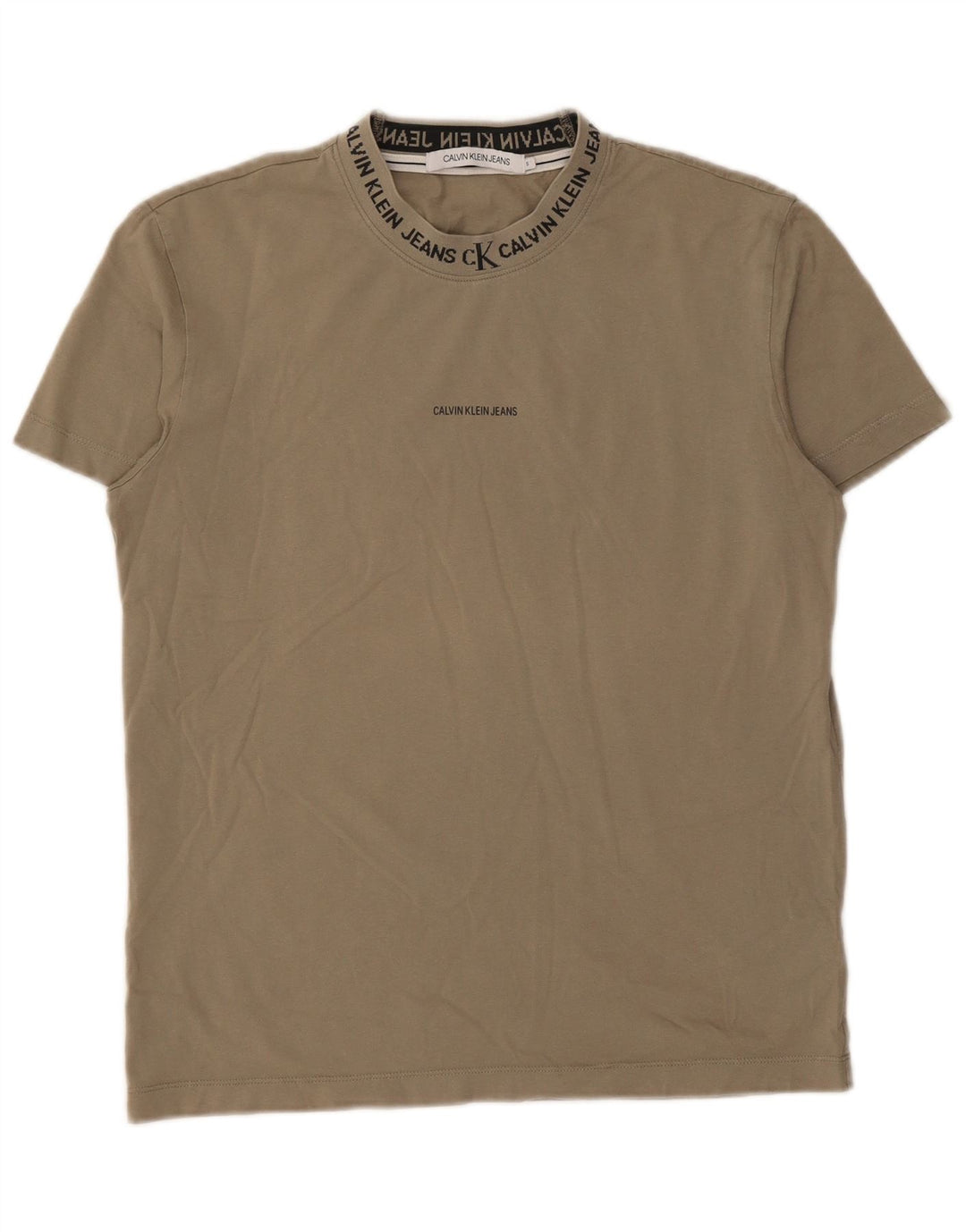 CALVIN KLEIN JEANS Camiseta gráfica para hombre Top Small Khaki Cotton