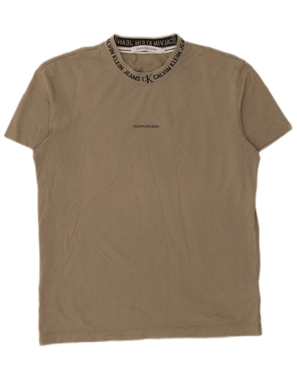 CALVIN KLEIN JEANS Mens Graphic T-Shirt Top Small Khaki Cotton
