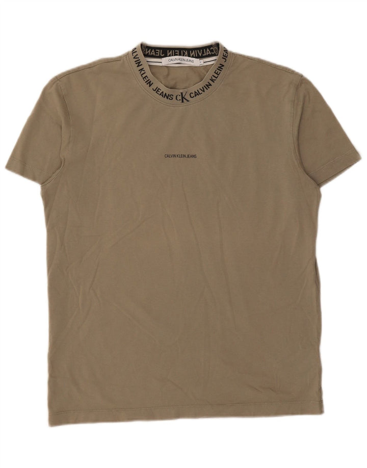 CALVIN KLEIN JEANS Camiseta gráfica para hombre Top Small Khaki Cotton