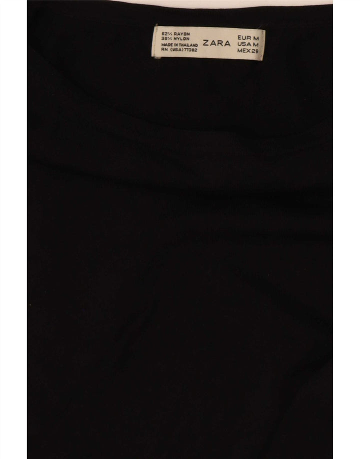 Zara Mujer Crop Top Manga Larga UK 12 Medium Rayón Negro