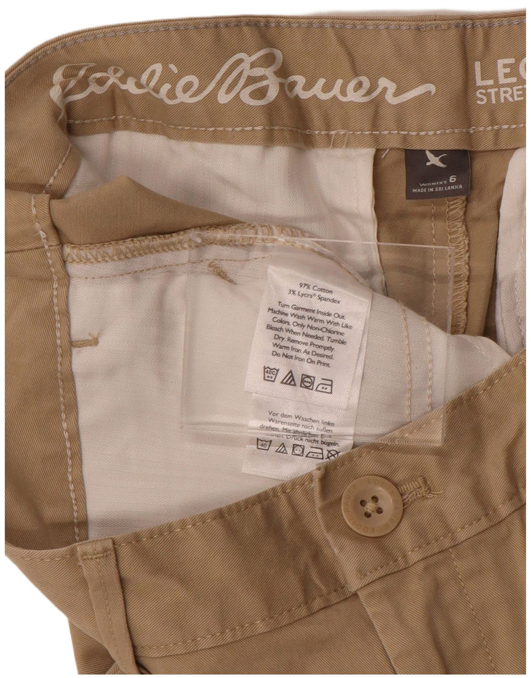 EDDIE BAUER Pantalones casuales con curvas para mujer US 6 Medium W30 L30 Beige