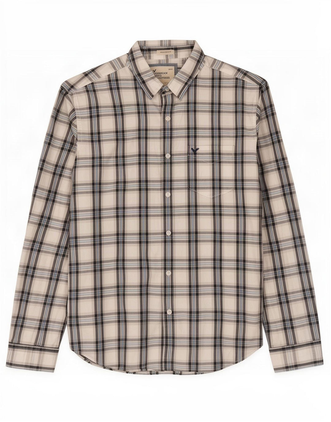 American Eagle Camisa de ajuste atlético para hombre XL Algodón a cuadros blancos