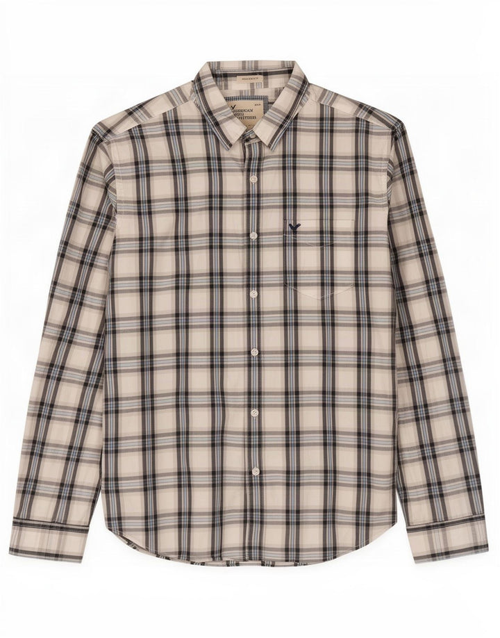 American Eagle Camisa de ajuste atlético para hombre XL Algodón a cuadros blancos
