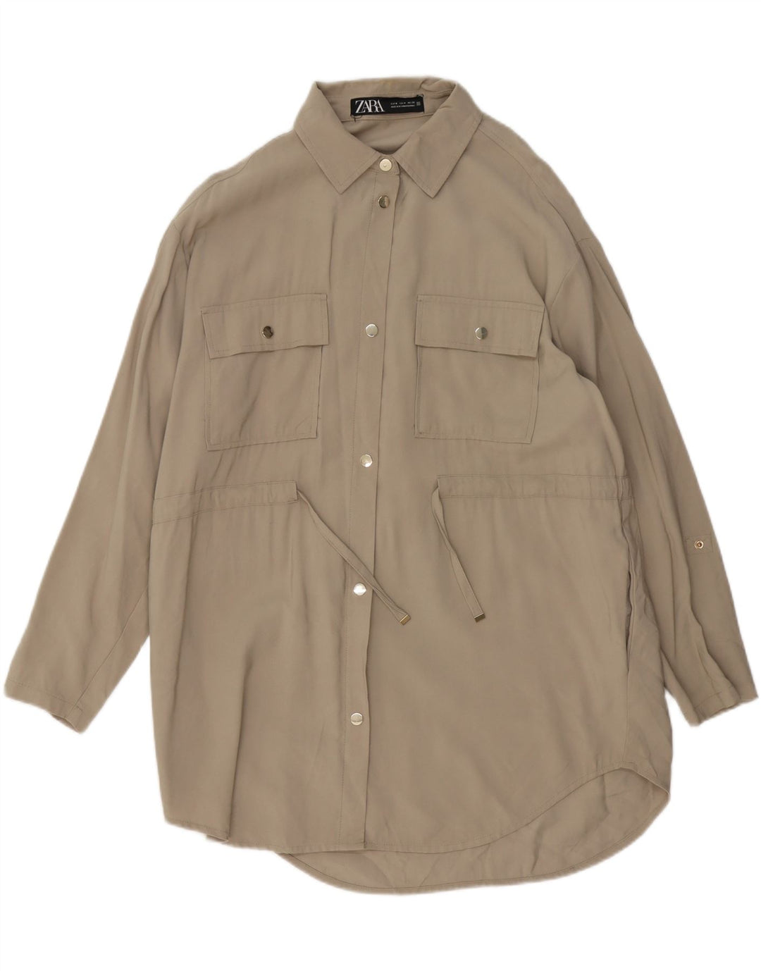 Zara Mujer Vestido Camisero Extragrande UK 44 Viscosa Beige Medio