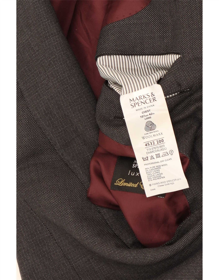 Marks & Spencer Chaqueta tipo blazer larga con 2 botones para hombre, talla 42, lana gris grande