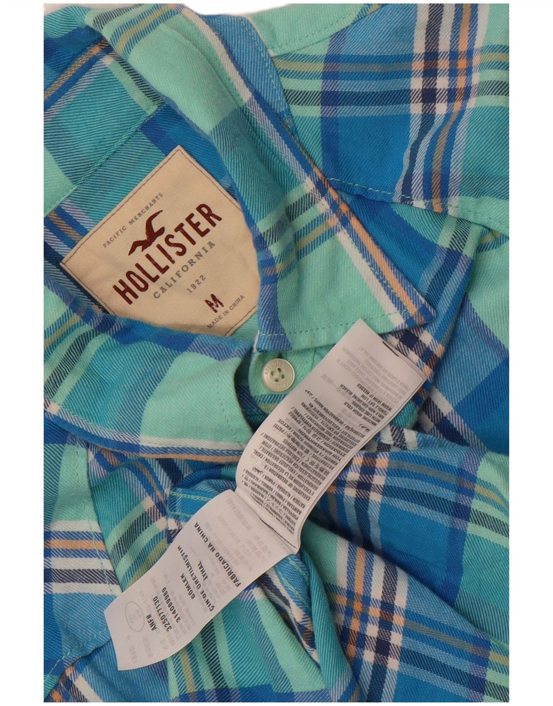 Camisa Hollister Hombre De Franela De Algodón A Cuadros Azul Medio