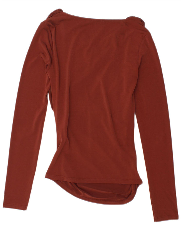 Zara Mujer Top Manga Larga UK 8 Small Marrón Poliéster