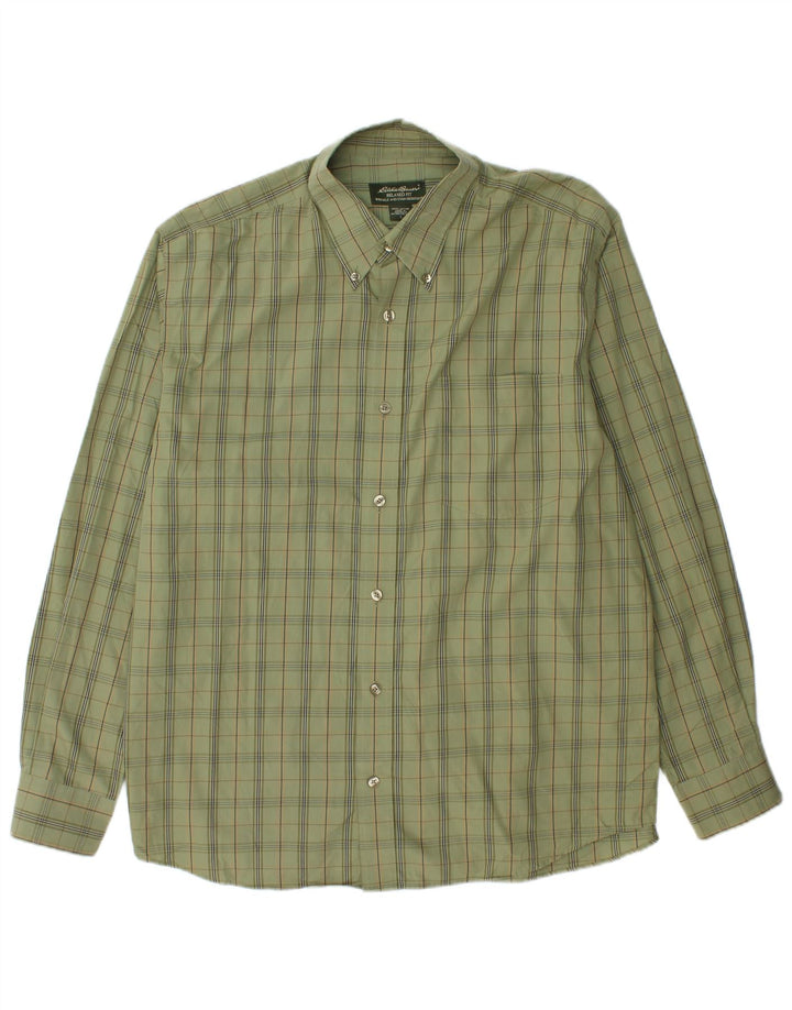 EDDIE BAUER Camisa holgada para hombre de algodón a cuadros verdes grandes