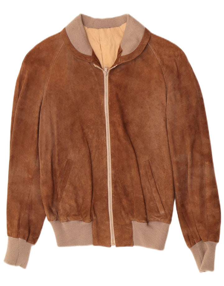 Vintage hombres ante bomber chaqueta IT 48 cuero marrón medio