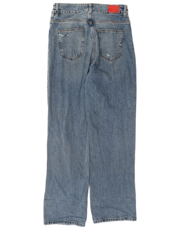 Zara Vaqueros rectos desgastados de cintura alta para mujer EU 40 Medium W30 L31 Azul