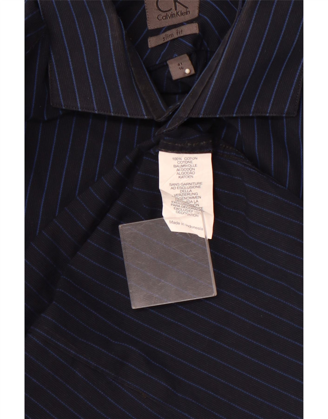 CALVIN KLEIN Camisa slim fit para hombre Talla 16 41 Algodón a rayas azul marino grande