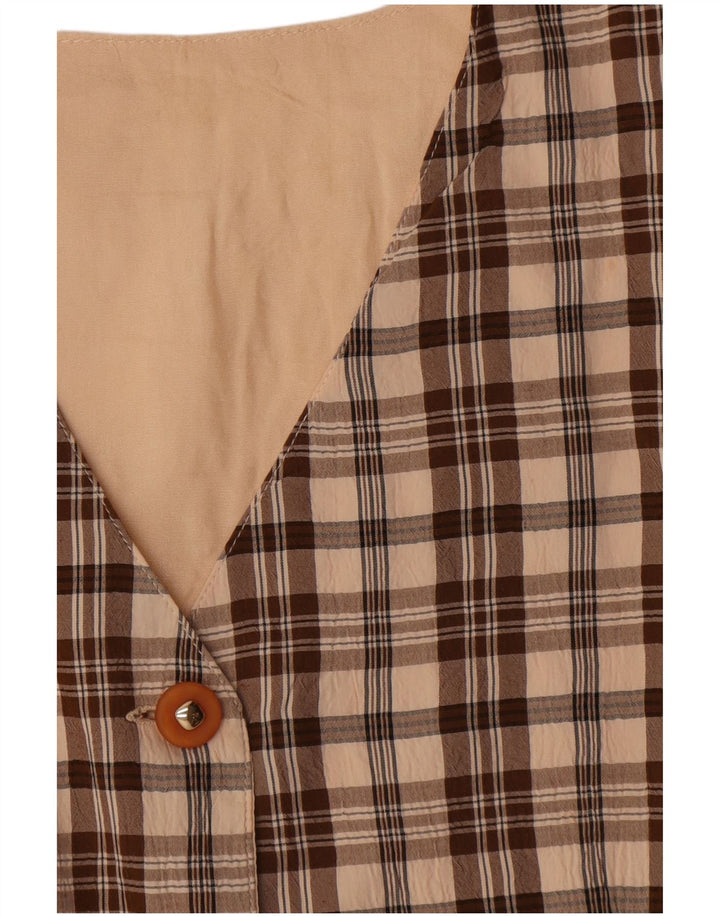 Vintage mujer chaleco Reino Unido 12 medio beige cheque