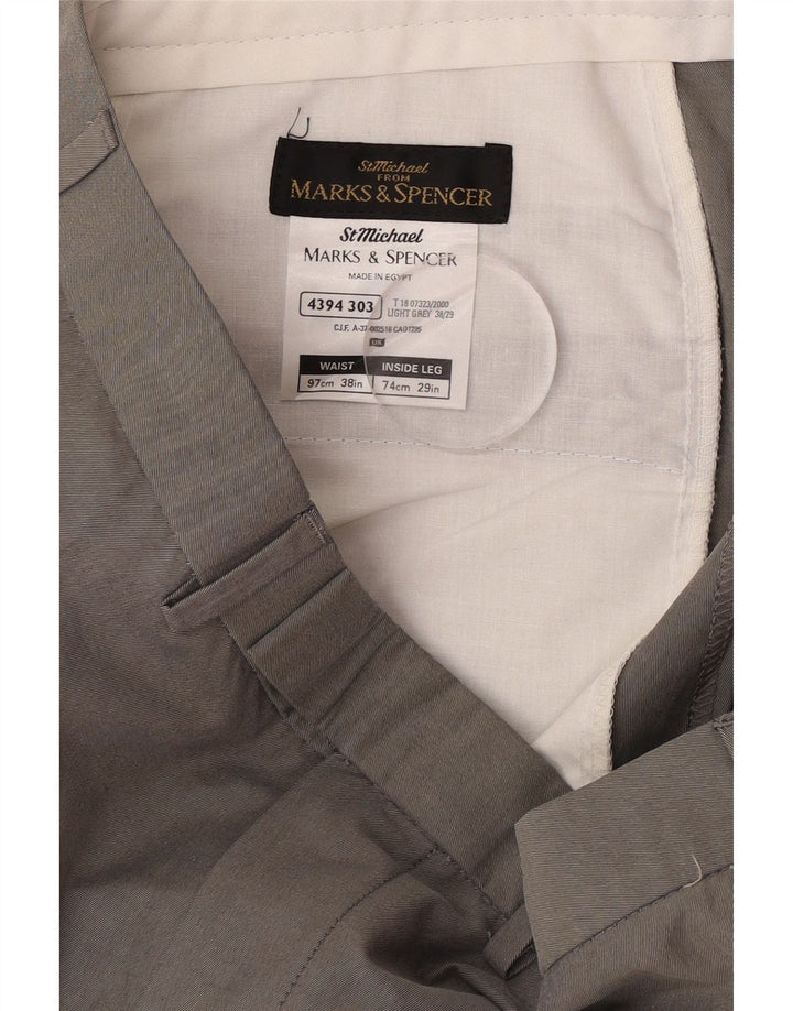 Marks & Spencer Pantalón de traje recto para hombre W38 L29 Algodón gris