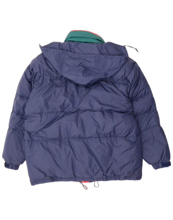 Vintage hombres con capucha chaqueta acolchada Reino Unido 40 grande azul marino colorblock