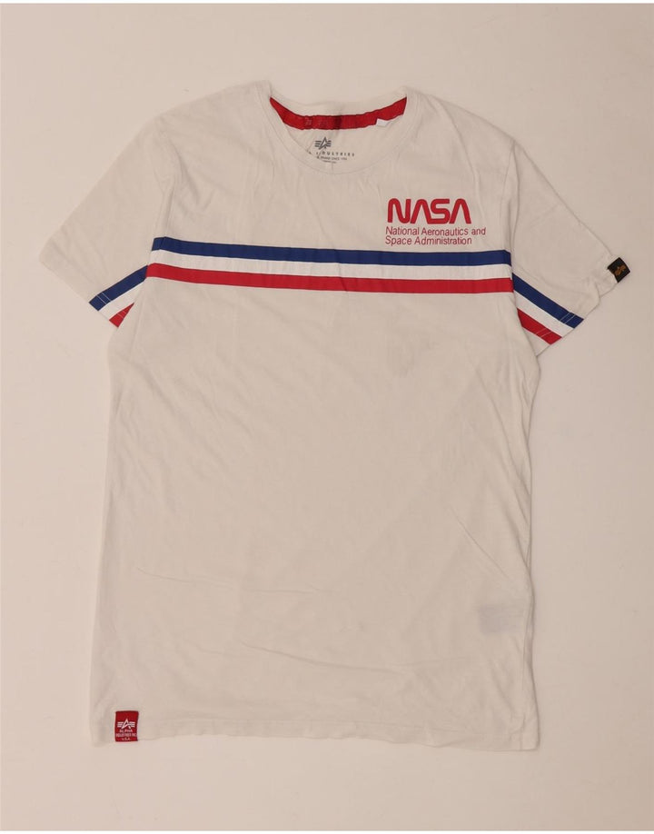 Alpha Industries Camiseta gráfica para hombre Top mediano de algodón a rayas blancas