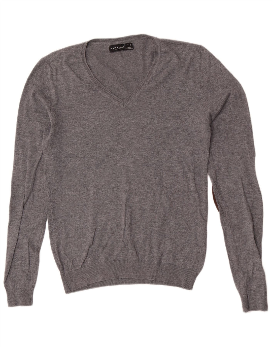 Zara Hombre Jersey Cuello Pico Viscosa Gris Medio