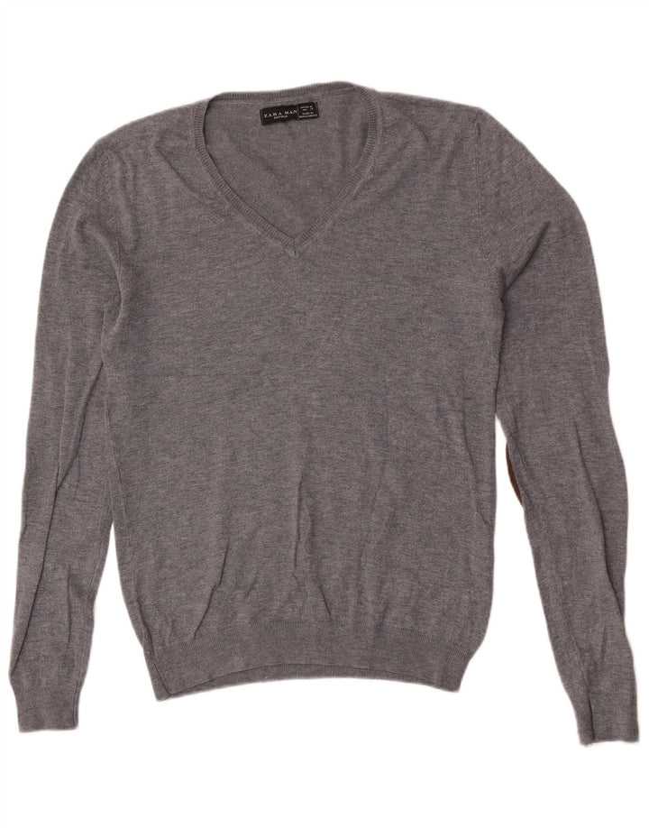 Zara Hombre Jersey Cuello Pico Viscosa Gris Medio