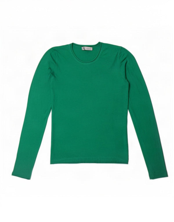 Zara Mujer Top Manga Larga UK 44 Large Viscosa Verde