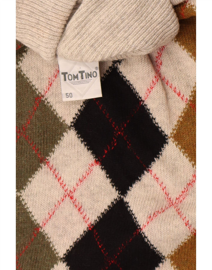 Tom Tino Jersey con cuello vuelto para hombre IT 50 Gris medio Argyle/Diamante