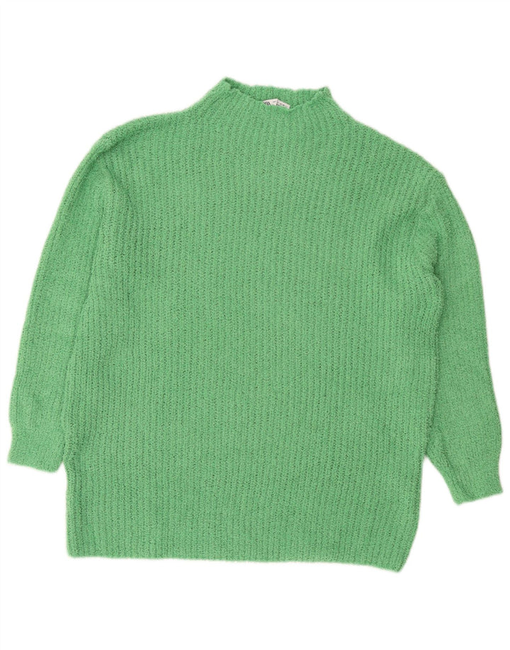 Zara Mujer Cuello Alto Jersey Jersey UK 10 Small Verde Poliéster