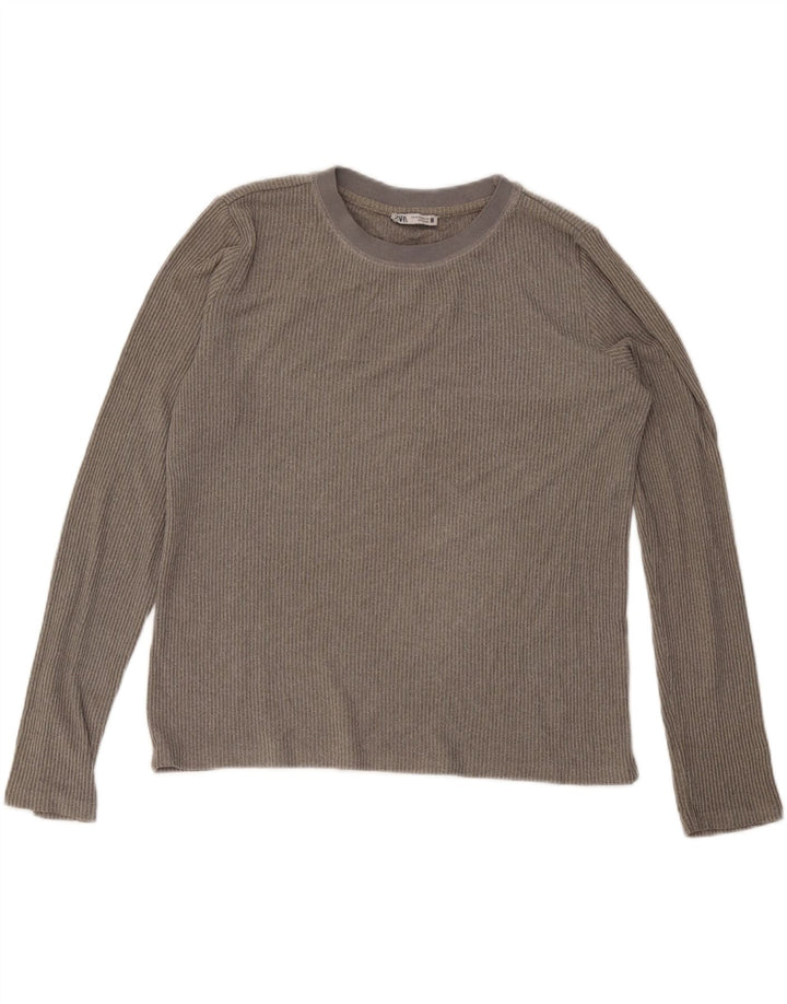 Zara Mujer Top Manga Larga UK 44 Gris Medio