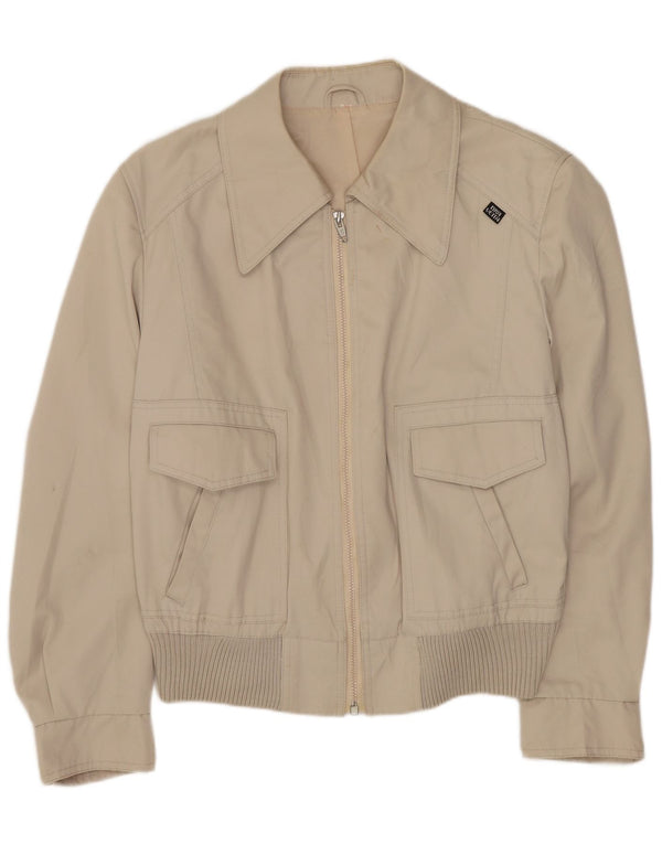 Vintage mujer bomber chaqueta Reino Unido 18 XL poliéster beige