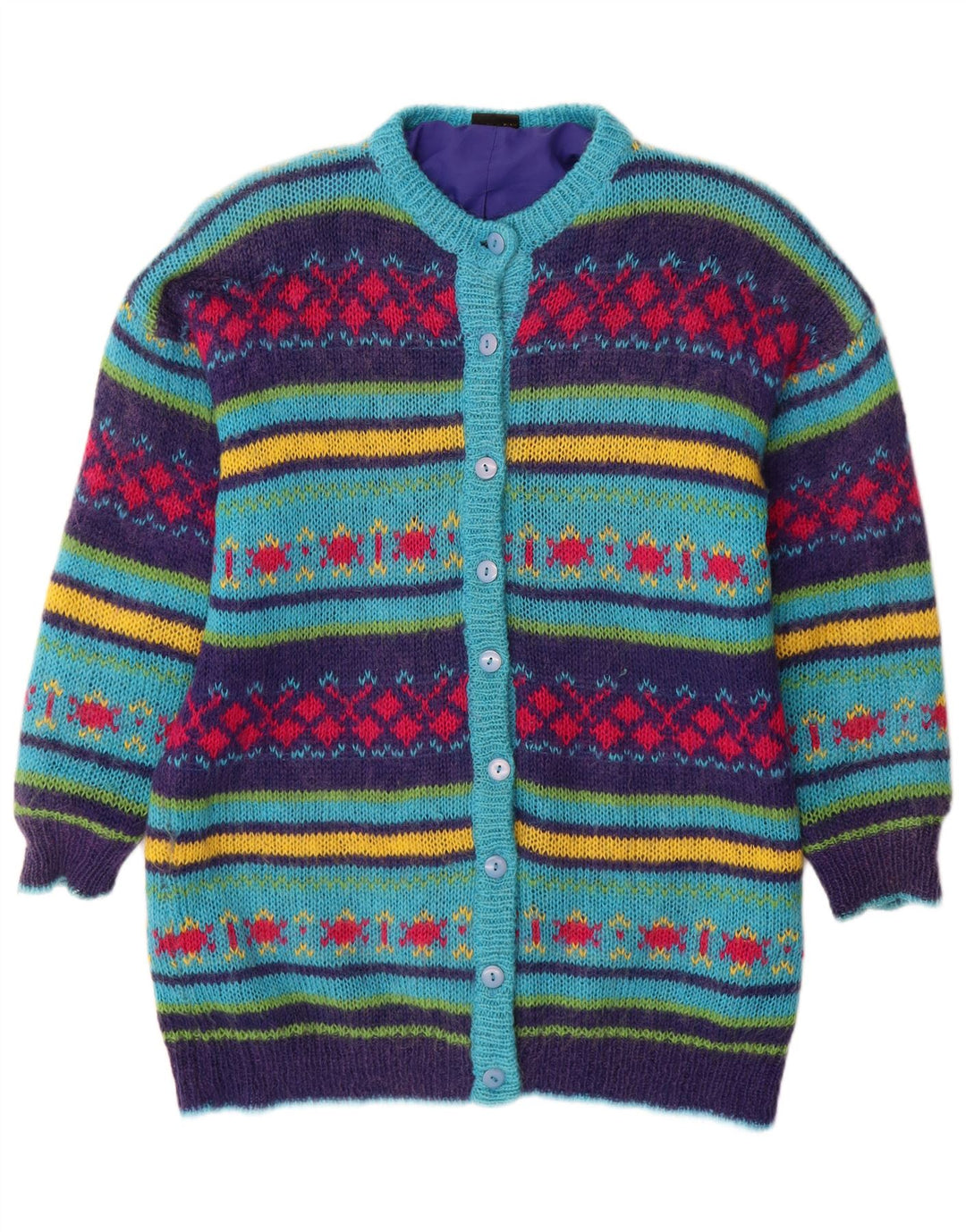 Vintage mujer Cardigan suéter Reino Unido 14 medio multicolor Fair Isle