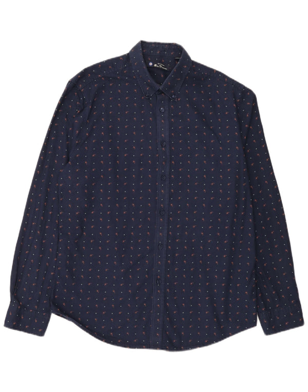 Camisa Ben Sherman para hombre grande de algodón con lunares azul marino