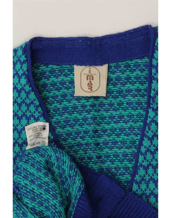 Vintage mujer Cardigan suéter Reino Unido 14 lana de pata de gallo azul medio