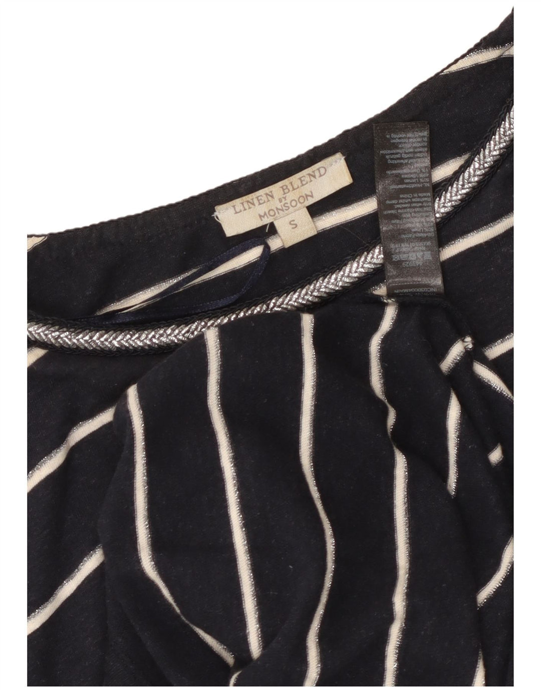 MONSOON Vestido tipo camiseta para mujer UK 10 Pequeño Lino a rayas azul marino