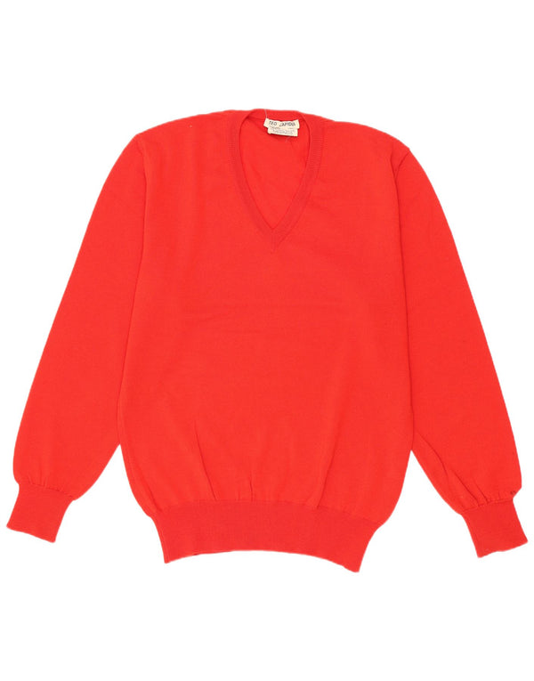 Ted Lapidus Mens V-Neck Jumper Sweater IT 46 Small Red Merino Wool