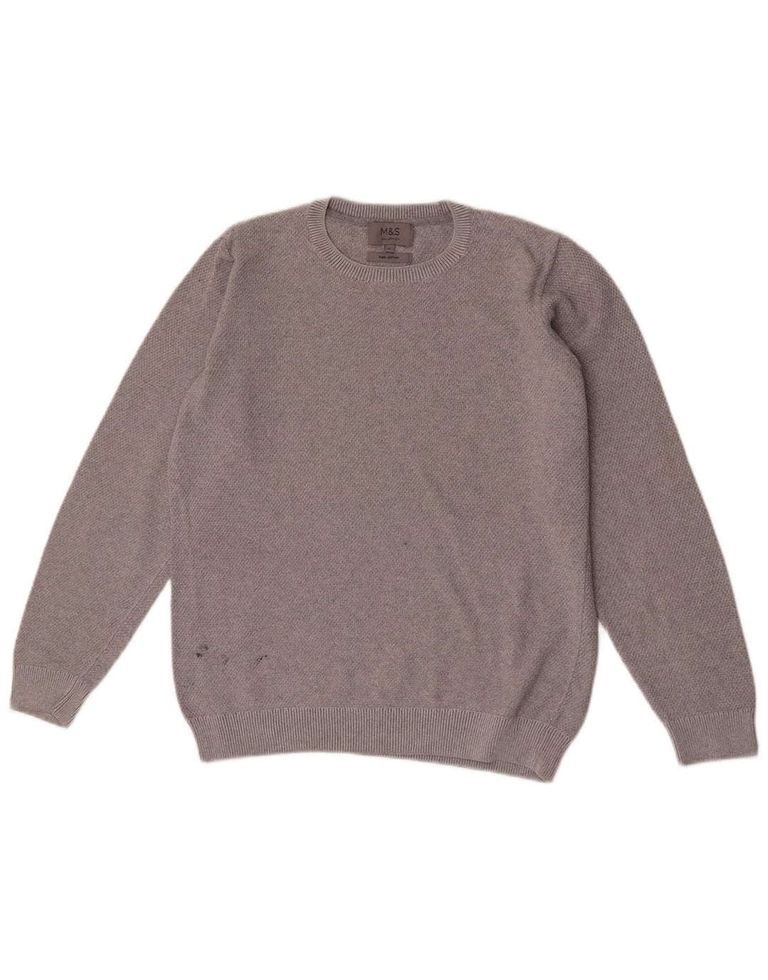 Marks & Spencer - Jersey de cuello redondo para hombre, talla pequeña, algodón gris
