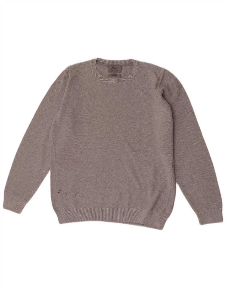 Marks & Spencer - Jersey de cuello redondo para hombre, talla pequeña, algodón gris