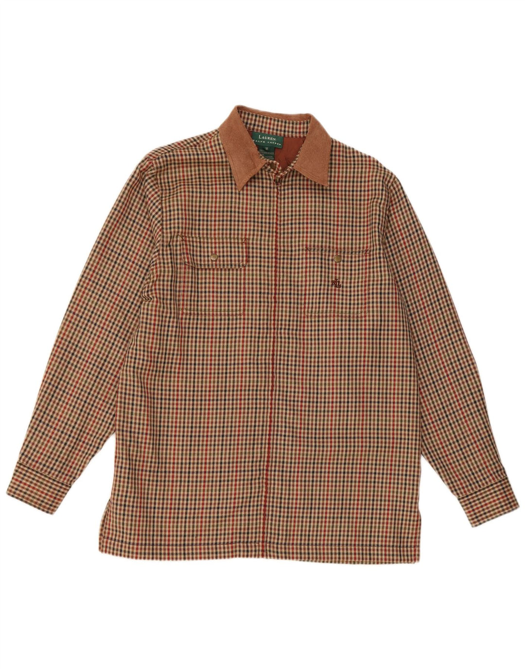 Camisa de franela para mujer Ralph Lauren Reino Unido 14 Acetato de pata de gallo marrón medio