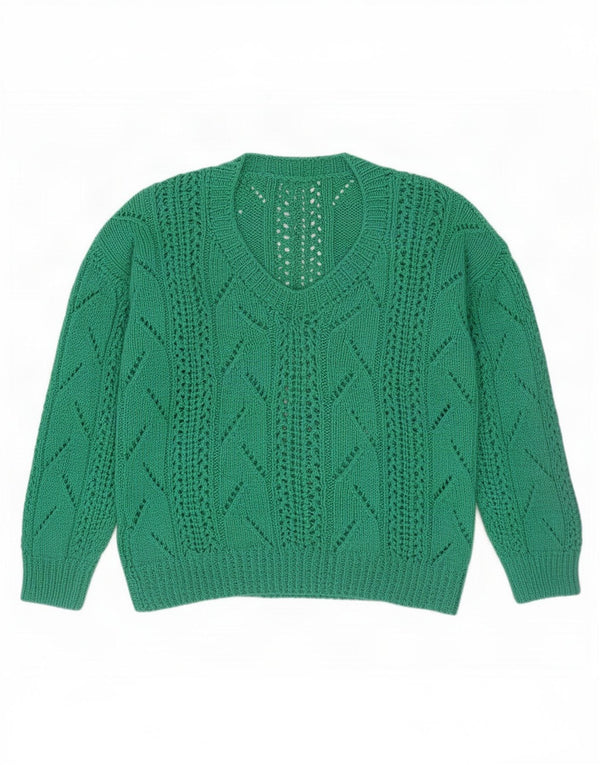Vintage Womens See Through V-Neck Jumper Sweater UK 10 Small Green