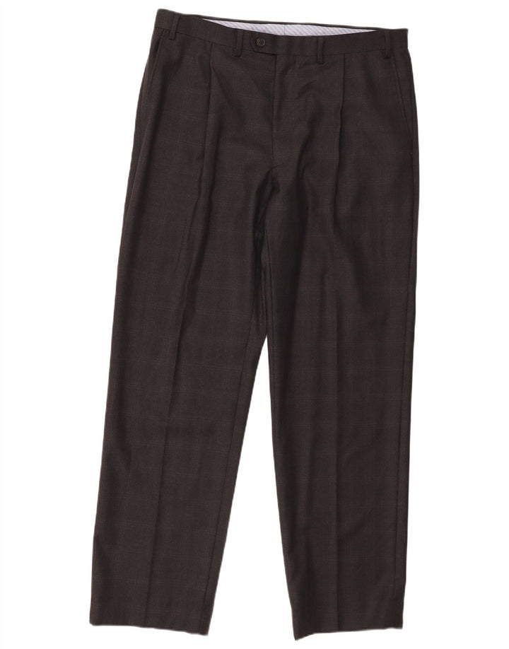 Marks & Spencer Pantalón de traje recto para hombre W36 L31 Lana virgen a cuadros grises