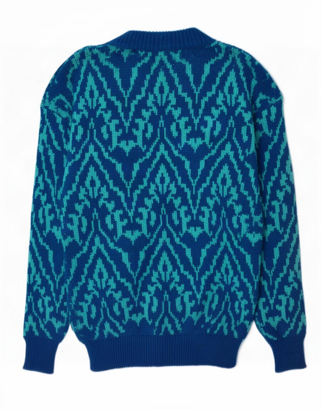 Vintage hombres cuello redondo jersey suéter medio azul paisley