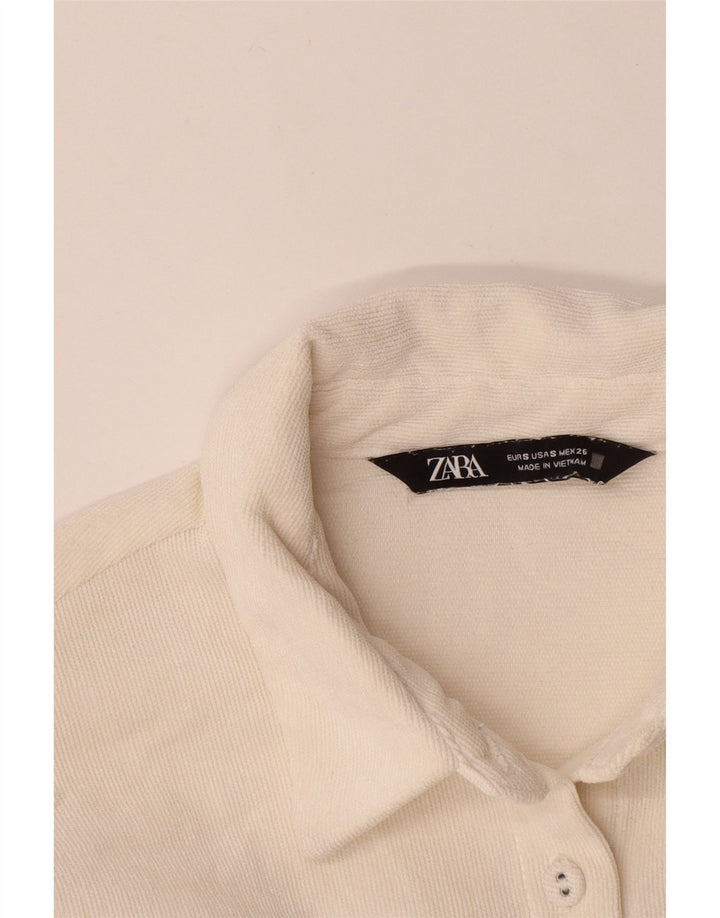 Zara Mujer Camisa De Pana Extragrande UK 10 Small Poliéster Blanco