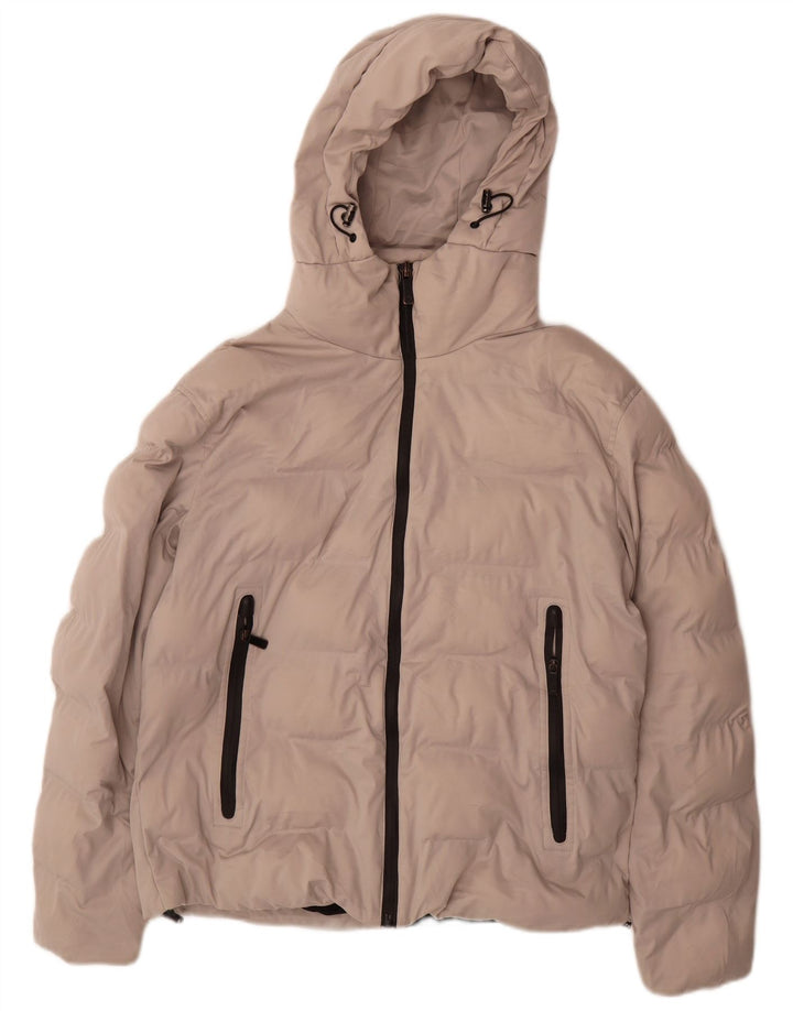 Zara Mujer Chaqueta Acolchada Con Capucha UK 44 Grande Poliéster Gris