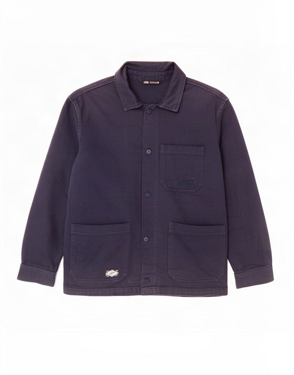 Zara Mens Utility Jacket UK 42 XL Azul Marino Algodón