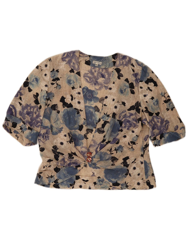 Vintage mujer 1/2 manga Cardigan Top IT 48 XL Beige Floral Seda