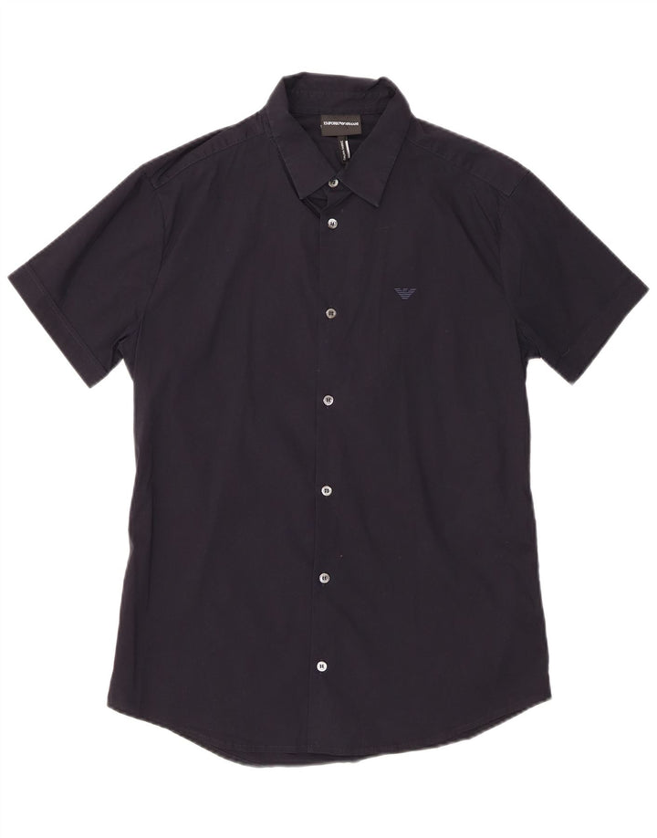 Camisa Emporio Armani Hombre Manga Corta Algodón Azul Marino Medio
