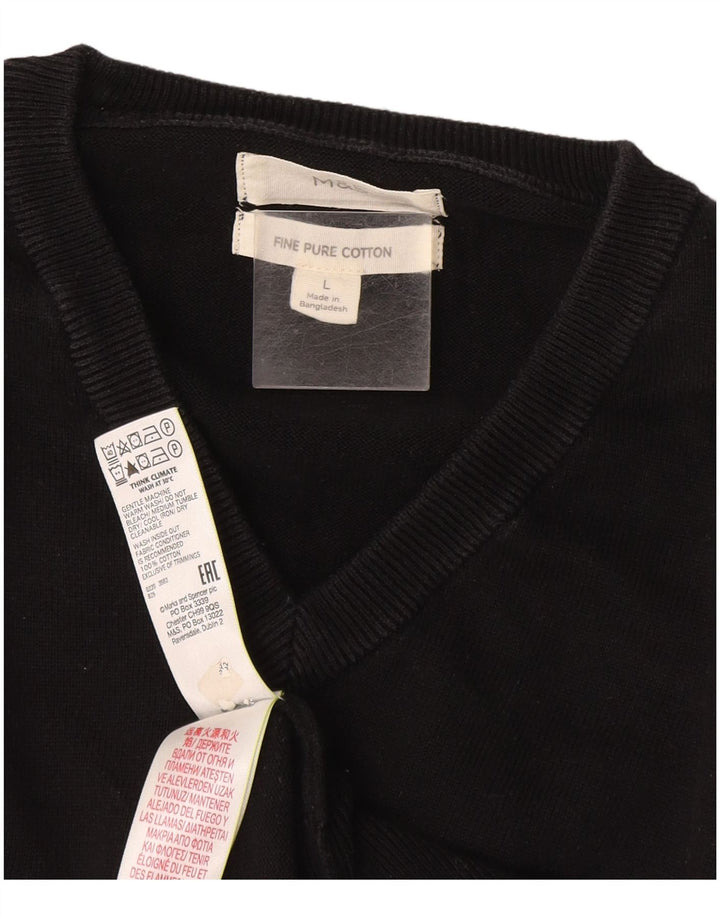 Marks & Spencer - Jersey con cuello en V para hombre, talla grande, algodón negro