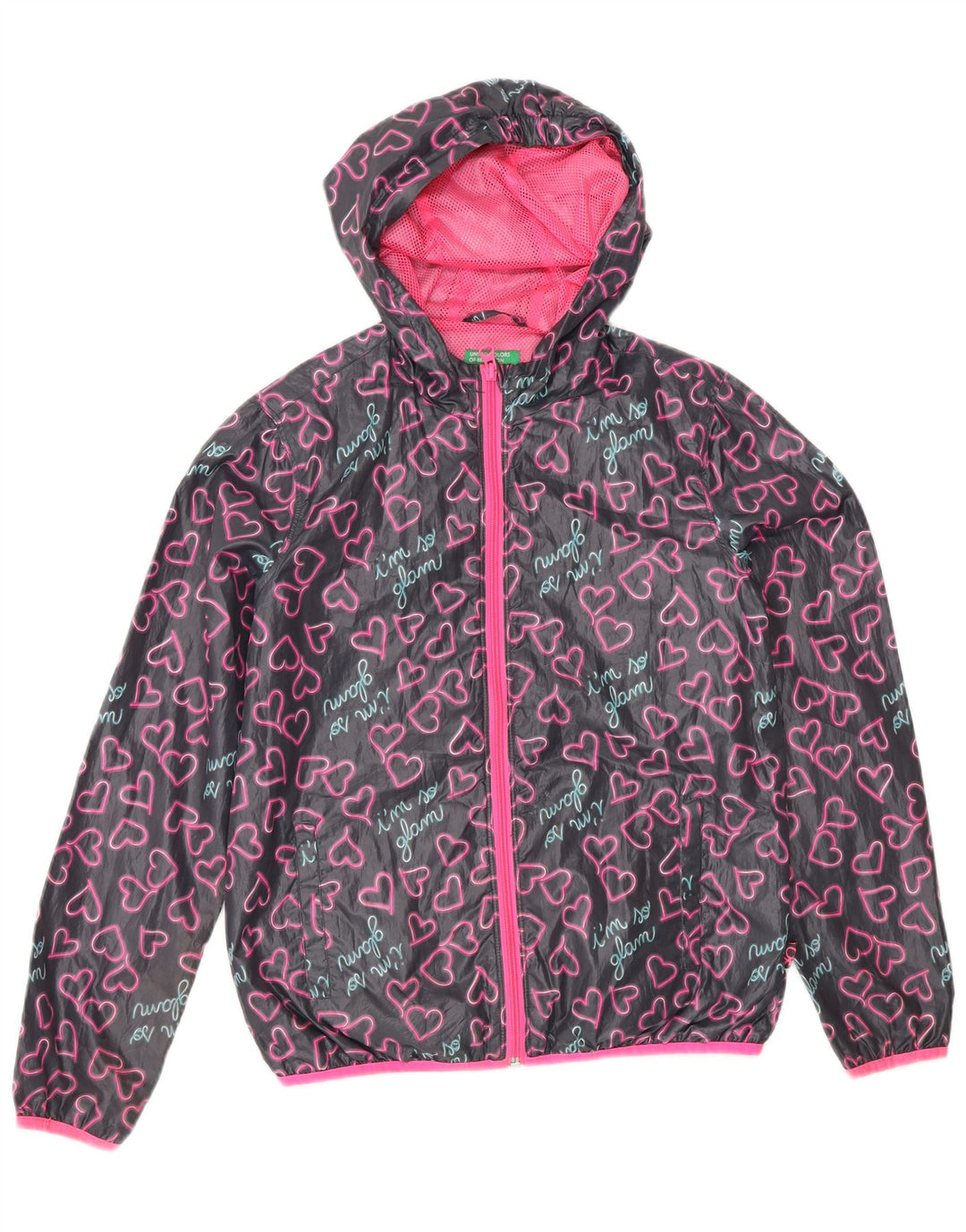 BENETTON Chaqueta impermeable con capucha para niña 11-12 años 2XL Gris Corazón