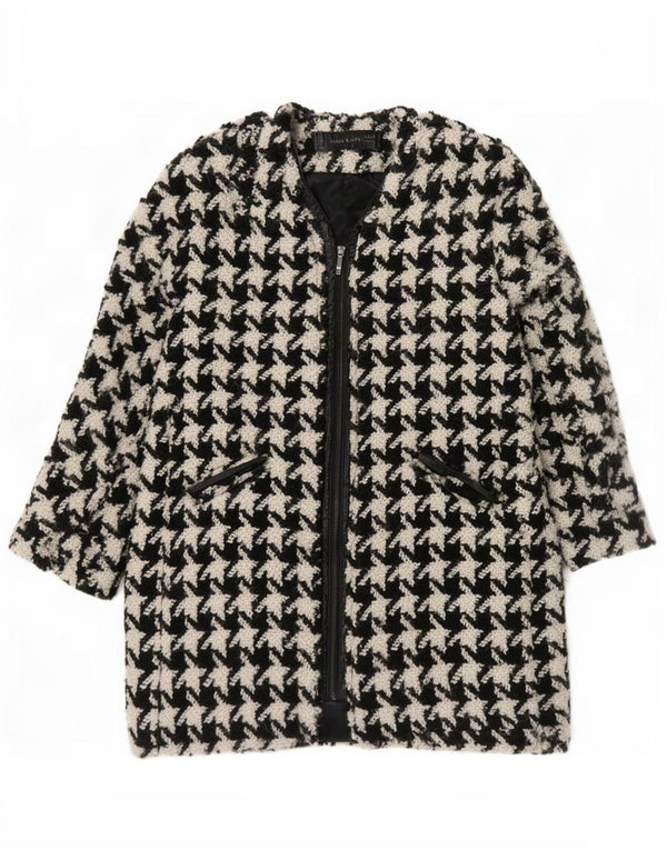 Zara Mujer Abrigo UK 40 Grande Lana De Pata De Gallo Negra
