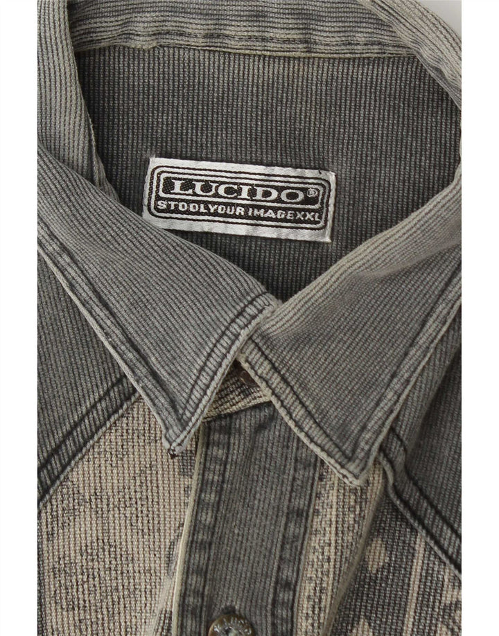 Camisa vintage para hombre grande gris a rayas