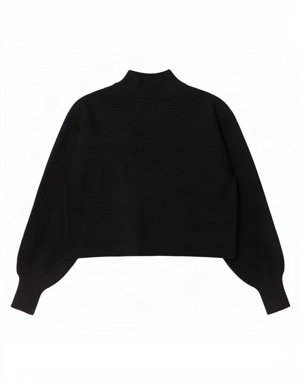 Zara Mujer Crop Turtle Neck Jumper Sweater UK 12 Medium Negro Rayas