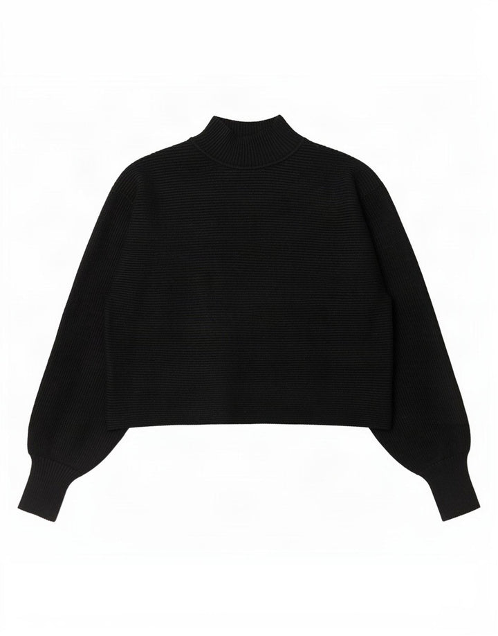 Zara Mujer Crop Turtle Neck Jumper Sweater UK 12 Medium Negro Rayas